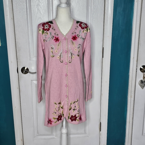Storybook Knits Pink Floral Embroidered Cardigan - Picture 16 of 16